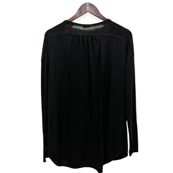 Sweet Romeo Women's Size M Henley Neck Long Sleeve Ribbed Uneven Top Tunic Black - Picture 2 of 9